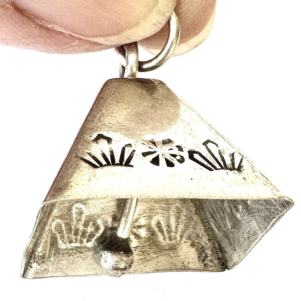 Navajo Mother in Law Bell Pendant 1in Sterling Stamped Charm VTG Harvey Mini